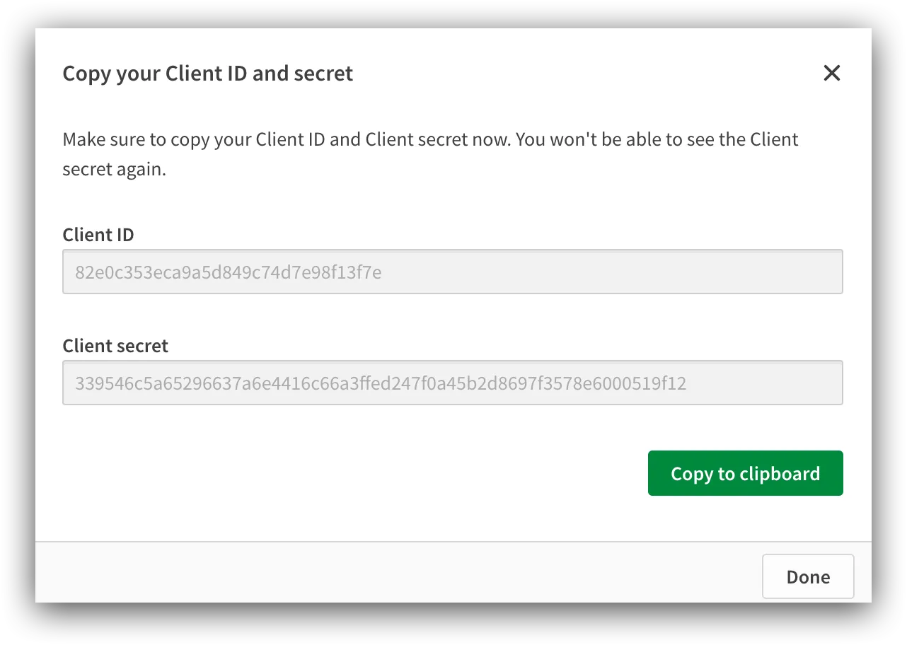 OAuth 2 client id and client secret display